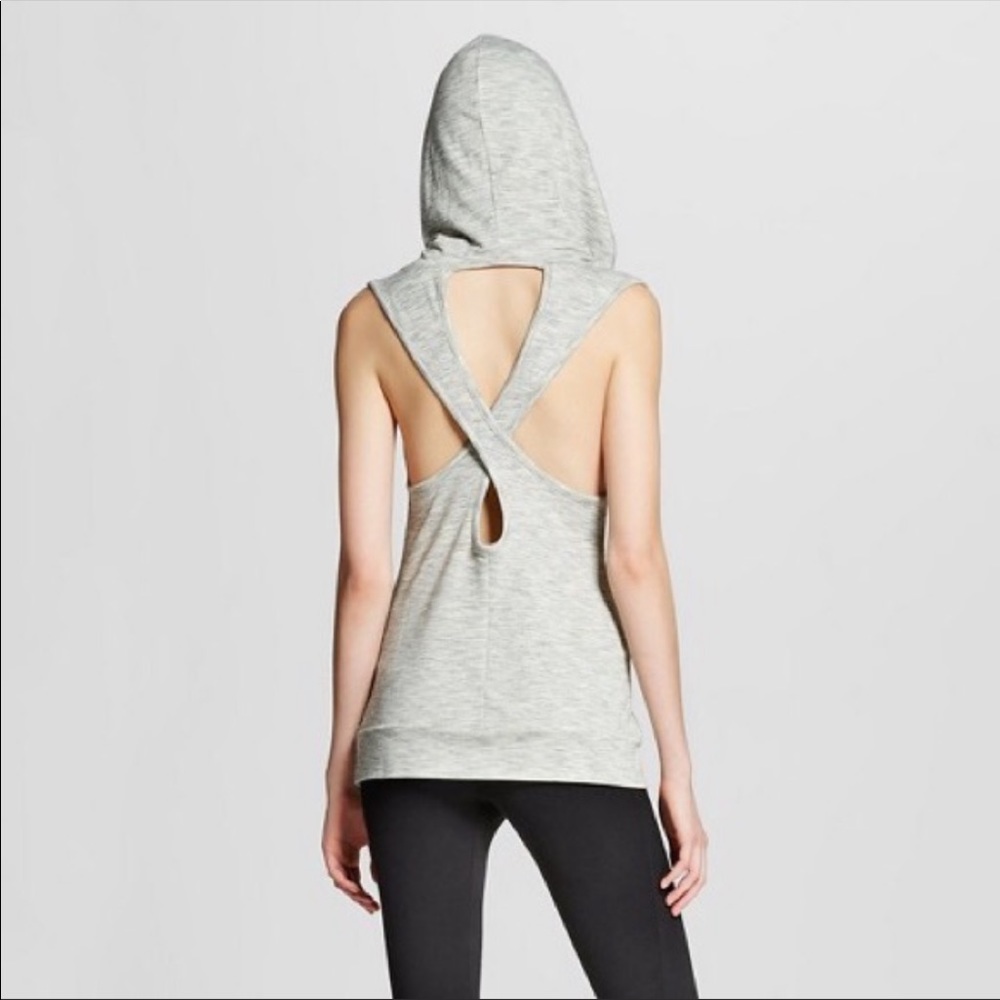 🆓 Grey Sleeveless Hoodie Tank Criss Cross Back